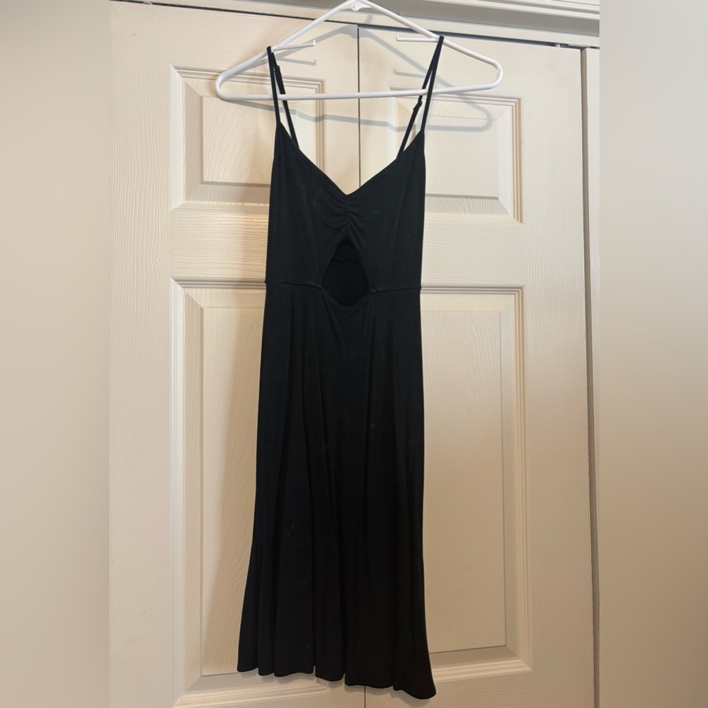 American Eagle Outfitters Black & Gray Tie-Dye Mini Keyhole/Cut-Out Front Dress